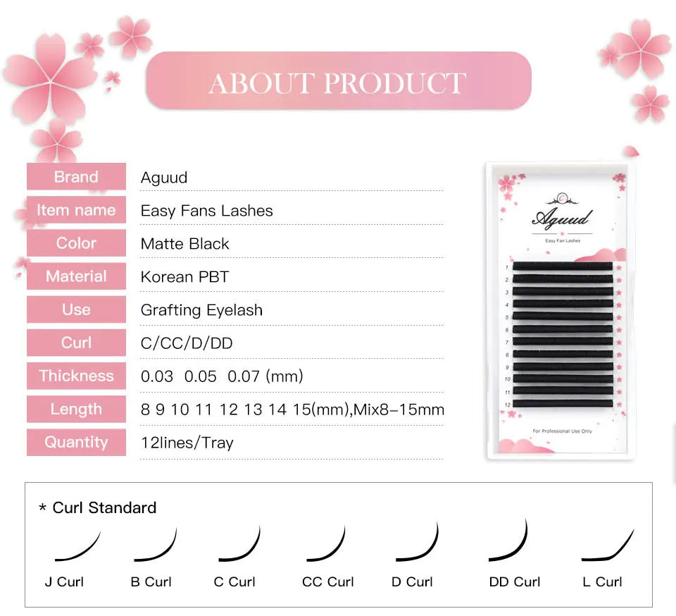 AGUUD Easy Fan Lashes Eyelash Extension Faux Mink Auto Flowering Rapid blooming fans Individual Eyelash Extension Easy Fanning