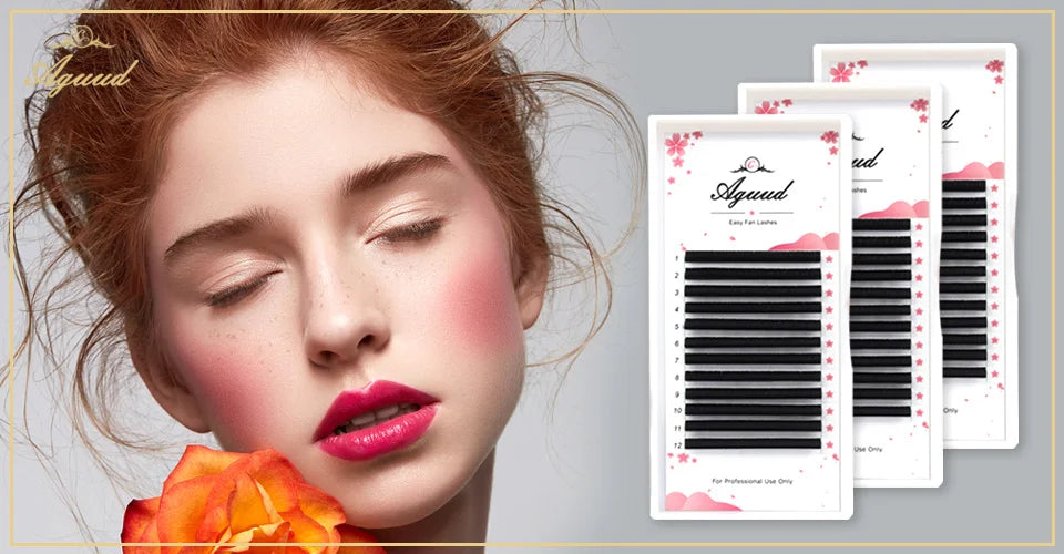 AGUUD Easy Fan Lashes Eyelash Extension Faux Mink Auto Flowering Rapid blooming fans Individual Eyelash Extension Easy Fanning