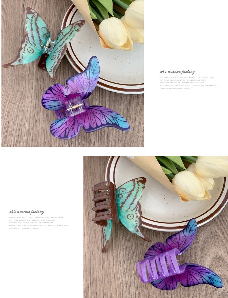 Advanced Sense Simulation Butterfly Grab Clip Temperament Beautiful Headwear Printed Hairpin Back of Head Hair Shark Clip Hair Accessories