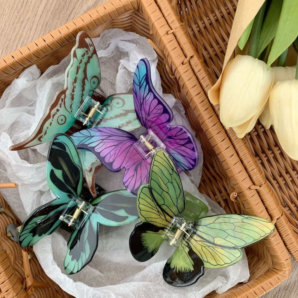 Advanced Sense Simulation Butterfly Grab Clip Temperament Beautiful Headwear Printed Hairpin Back of Head Hair Shark Clip Hair Accessories