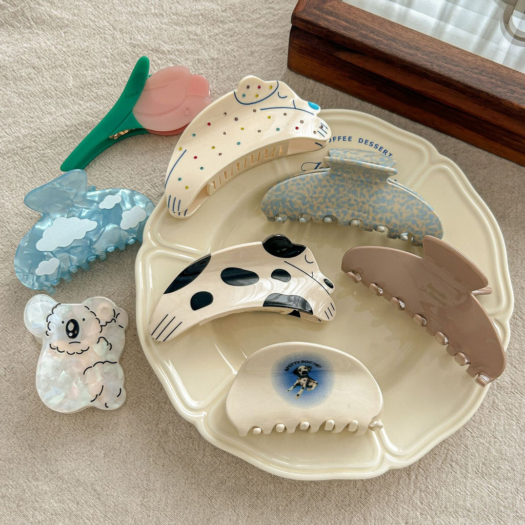 Tulip Cherry Grab Clip Premium 2024 New Maillard Grab Clip Cute Dalmatian Shark Clip Hair Accessories