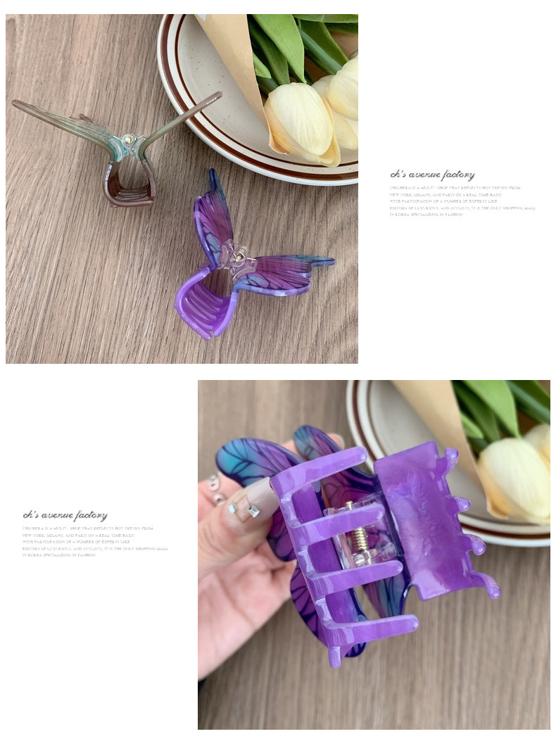 Advanced Sense Simulation Butterfly Grab Clip Temperament Beautiful Headwear Printed Hairpin Back of Head Hair Shark Clip Hair Accessories