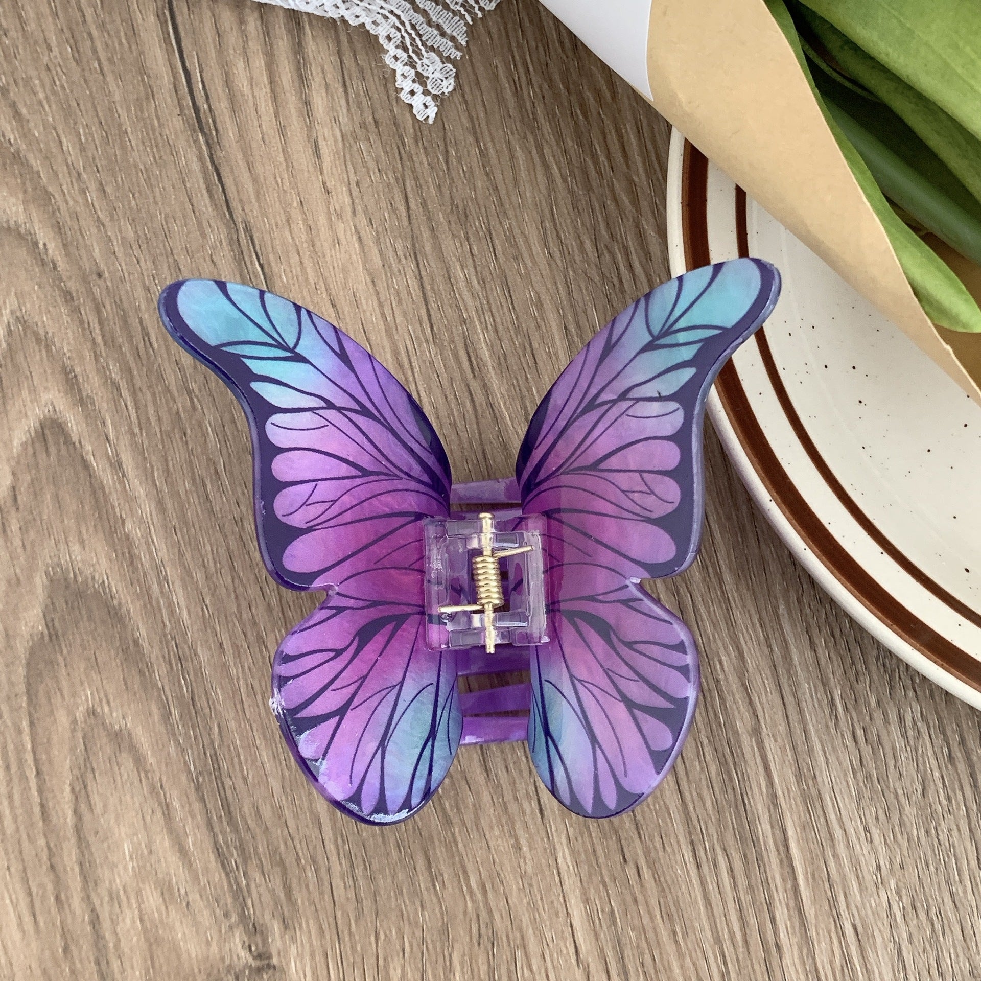 Advanced Sense Simulation Butterfly Grab Clip Temperament Beautiful Headwear Printed Hairpin Back of Head Hair Shark Clip Hair Accessories