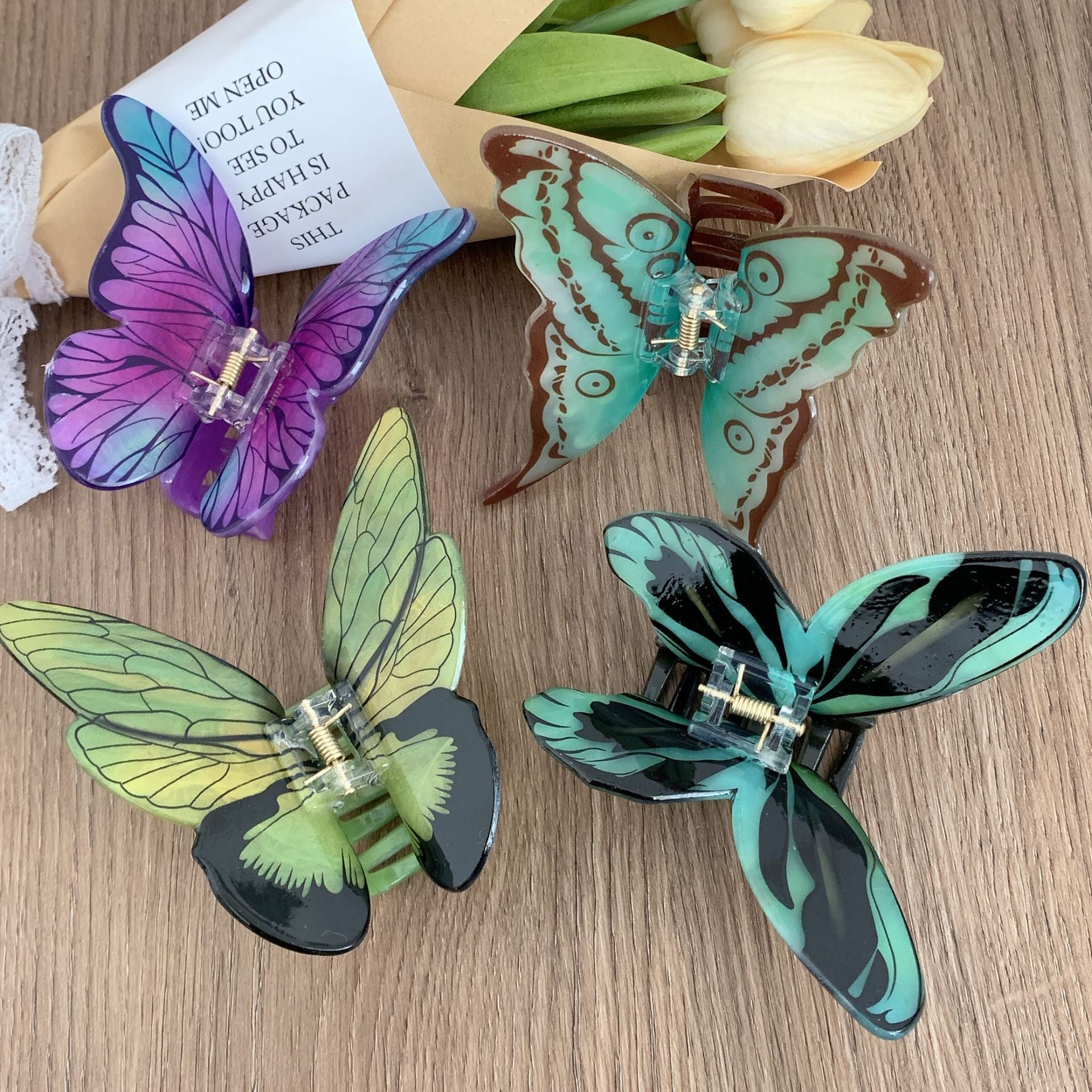 Advanced Sense Simulation Butterfly Grab Clip Temperament Beautiful Headwear Printed Hairpin Back of Head Hair Shark Clip Hair Accessories