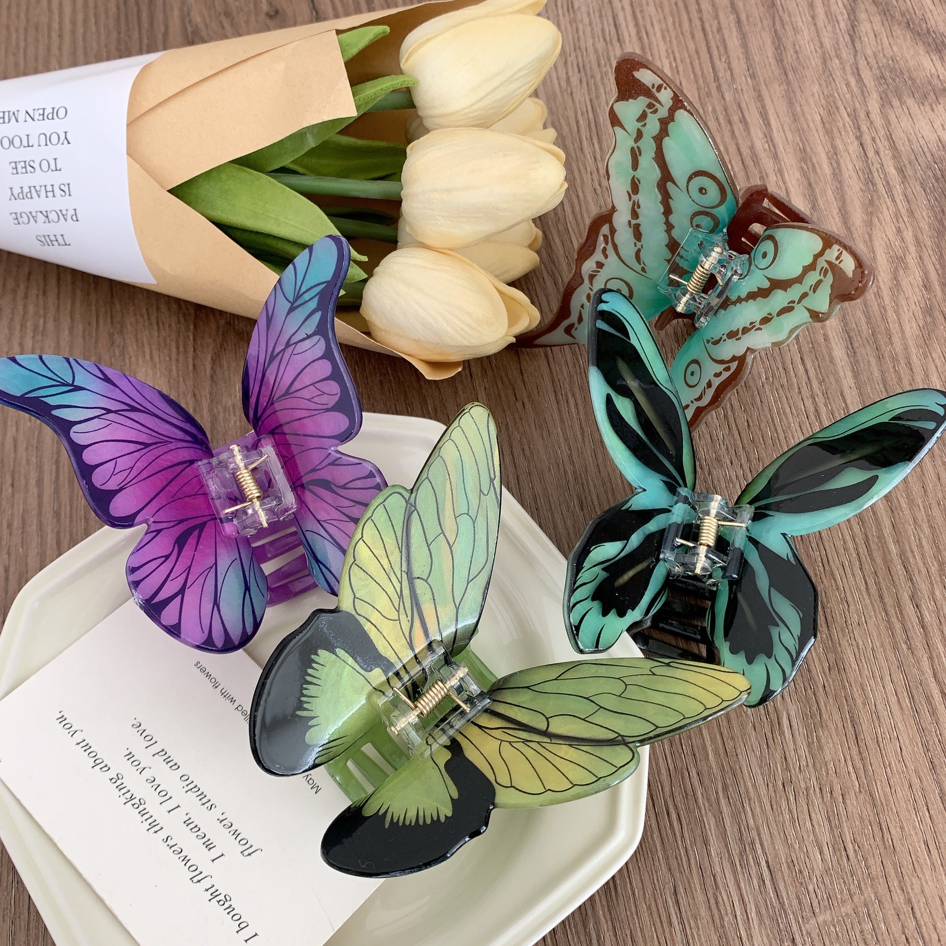 Advanced Sense Simulation Butterfly Grab Clip Temperament Beautiful Headwear Printed Hairpin Back of Head Hair Shark Clip Hair Accessories