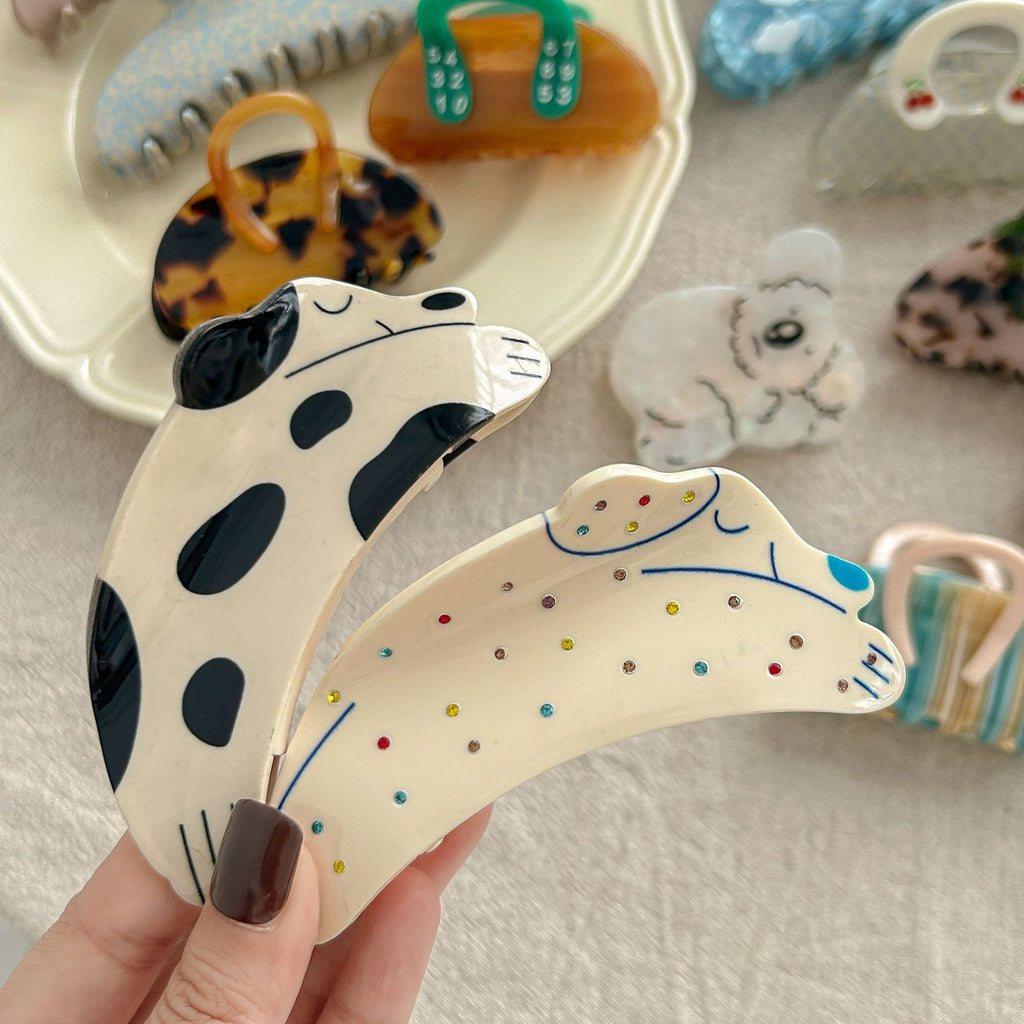 Tulip Cherry Grab Clip Premium 2024 New Maillard Grab Clip Cute Dalmatian Shark Clip Hair Accessories