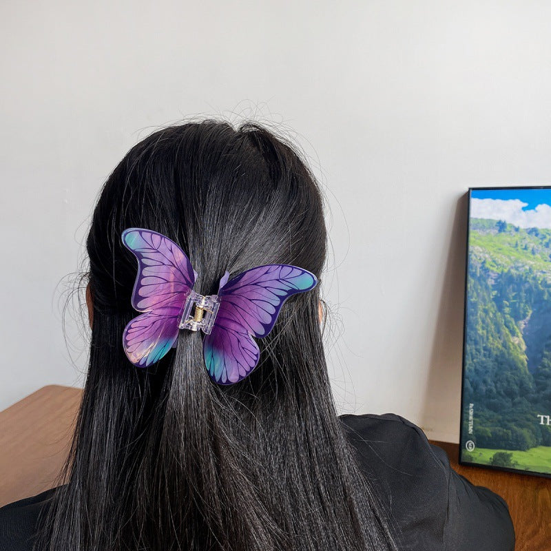 Advanced Sense Simulation Butterfly Grab Clip Temperament Beautiful Headwear Printed Hairpin Back of Head Hair Shark Clip Hair Accessories