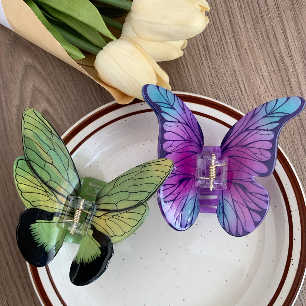 Advanced Sense Simulation Butterfly Grab Clip Temperament Beautiful Headwear Printed Hairpin Back of Head Hair Shark Clip Hair Accessories