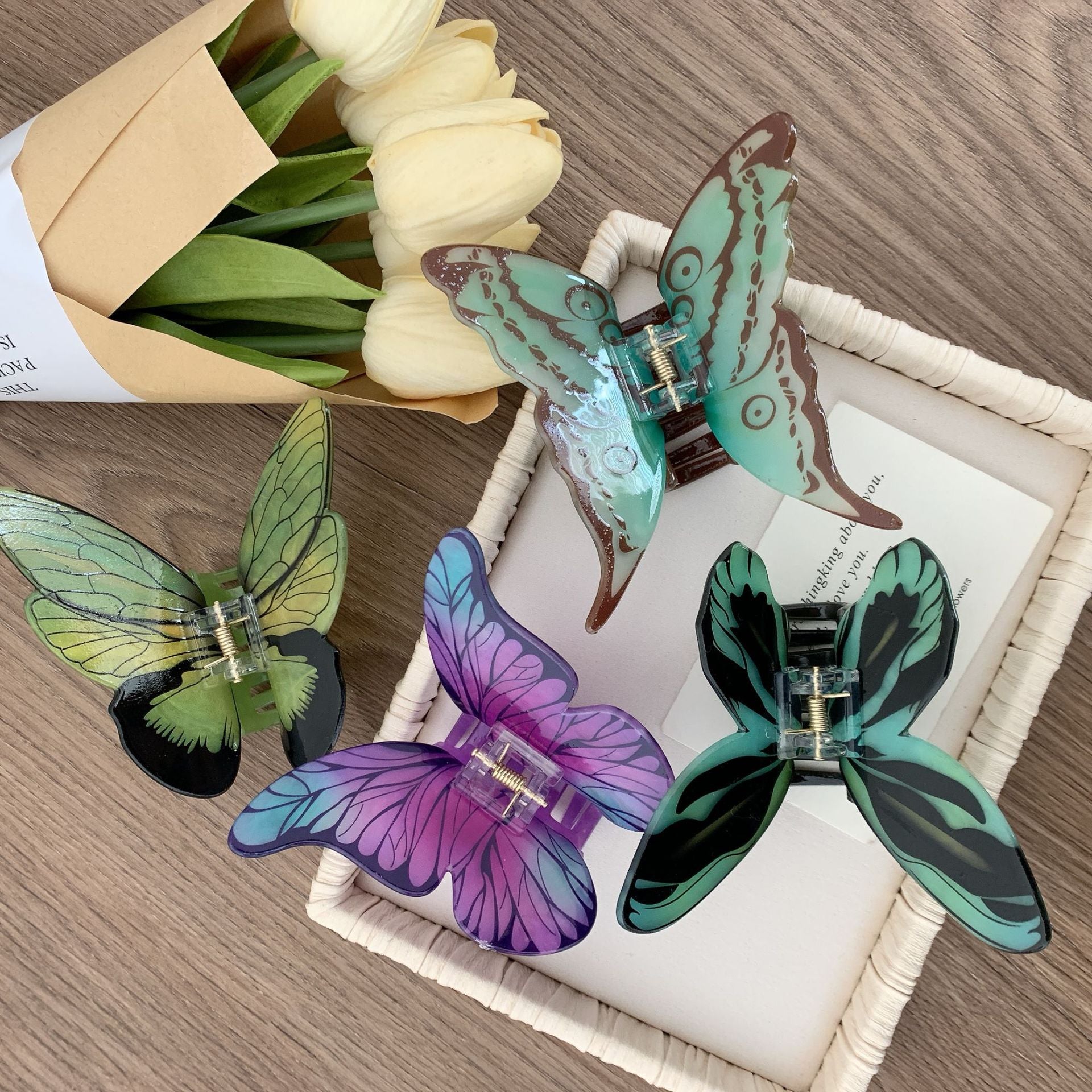 Advanced Sense Simulation Butterfly Grab Clip Temperament Beautiful Headwear Printed Hairpin Back of Head Hair Shark Clip Hair Accessories