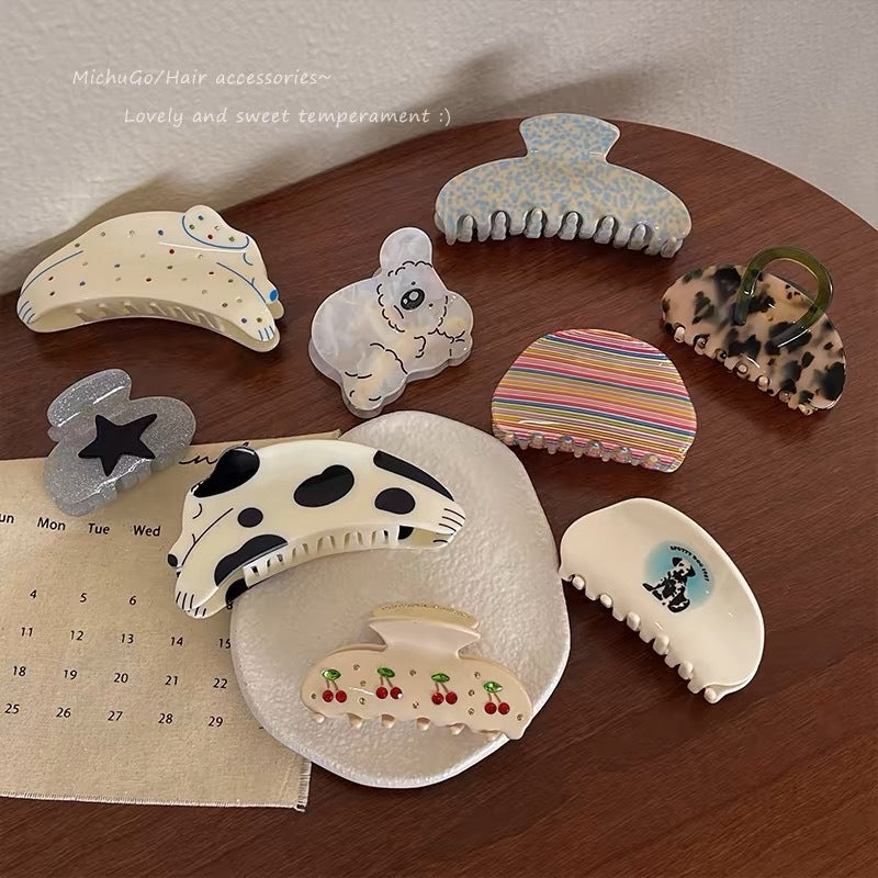 Tulip Cherry Grab Clip Premium 2024 New Maillard Grab Clip Cute Dalmatian Shark Clip Hair Accessories
