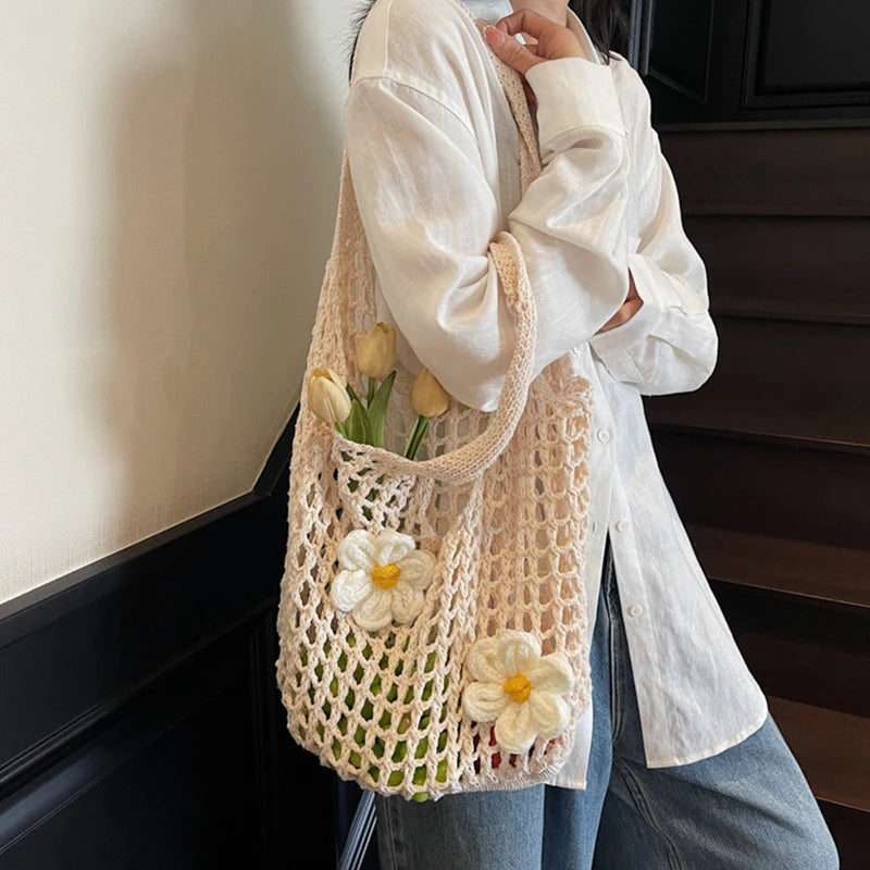 Women's Large Capacity Knitted Tote Handbag Fashion Summer Beach Bag Lightweight Casual Shoulder Chic Hobo Top Handle