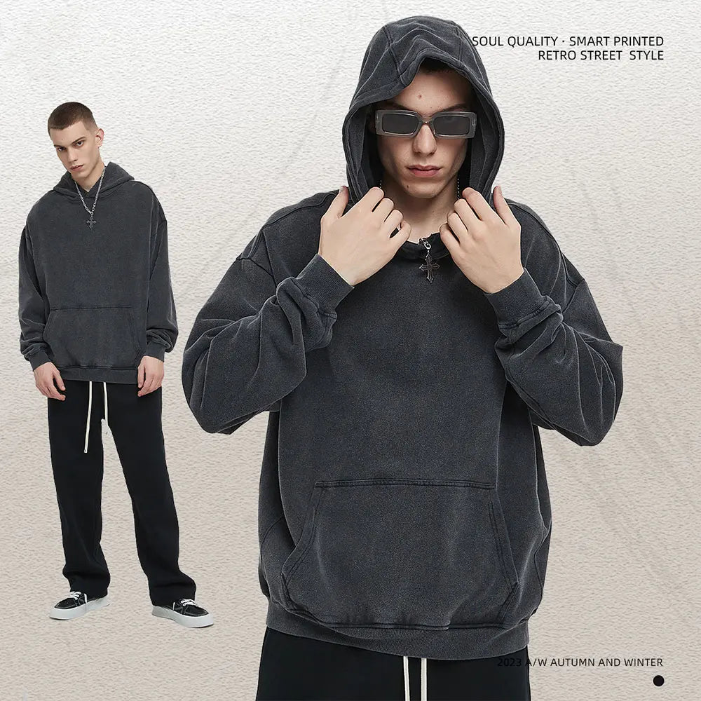 Men Acid Hoodies Bocchi The Rock Manga Top Print Vintage Pullover Casual Basis Long Sleeve Washed Hoodies