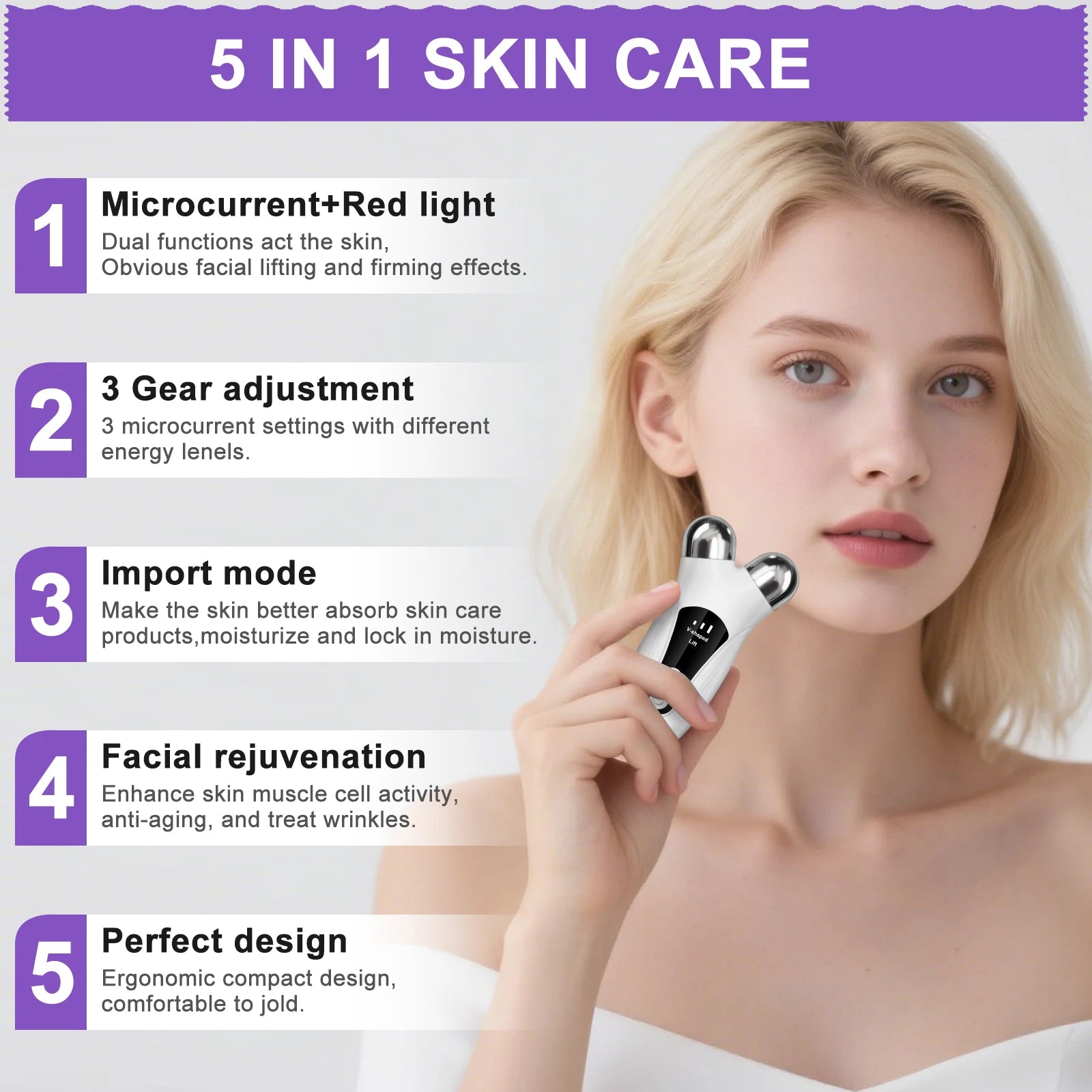 Face Microcurrent Massager Vibrator - Skin Beauty Equipment Visage Vibration Device for Facial Skin Care