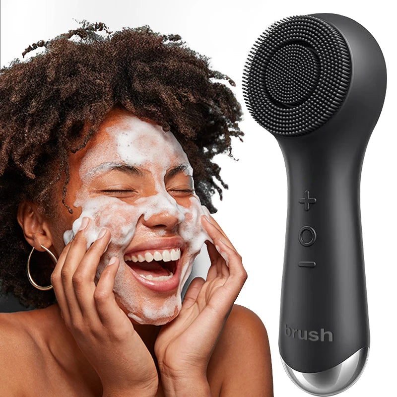 Facial silicone cleansing brush with dual rotation and vibration modes, facial vibration massage, USB charging facial brush