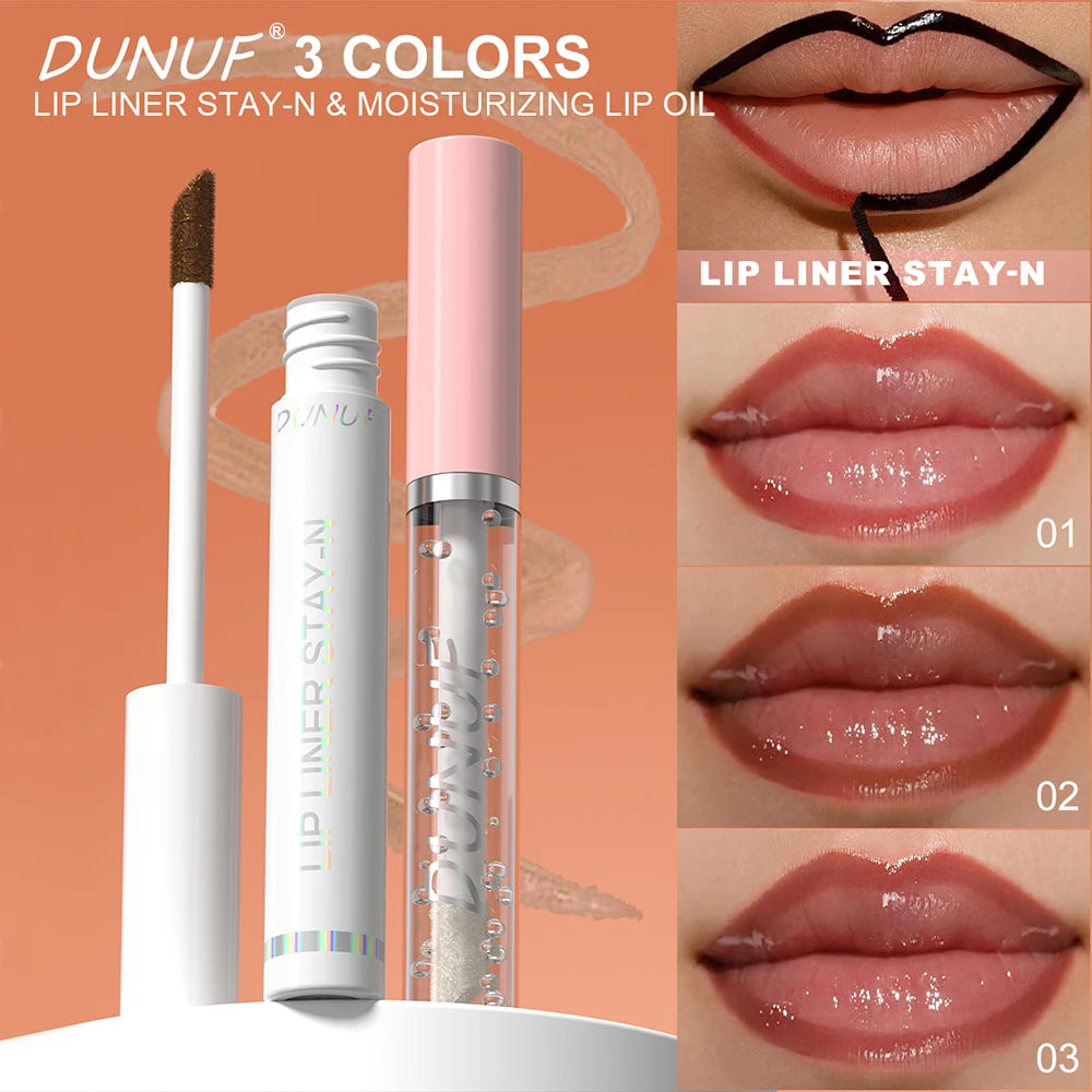 2pcs Long Lasting Peel Off Lip Liner Set With Moisturizing Non Stick Lip Oil Waterproof Stay Nourishing Liquid Care