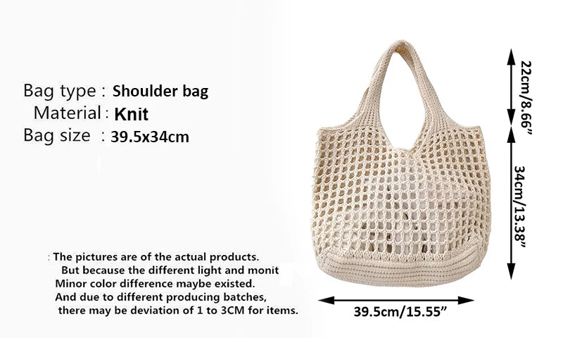 Women's Large Capacity Knitted Tote Handbag Fashion Summer Beach Bag Lightweight Casual Shoulder Chic Hobo Top Handle