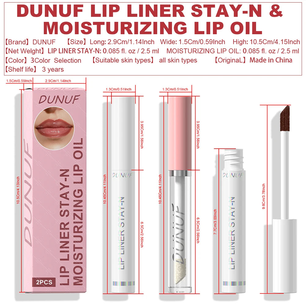 2pcs Long Lasting Peel Off Lip Liner Set With Moisturizing Non Stick Lip Oil Waterproof Stay Nourishing Liquid Care