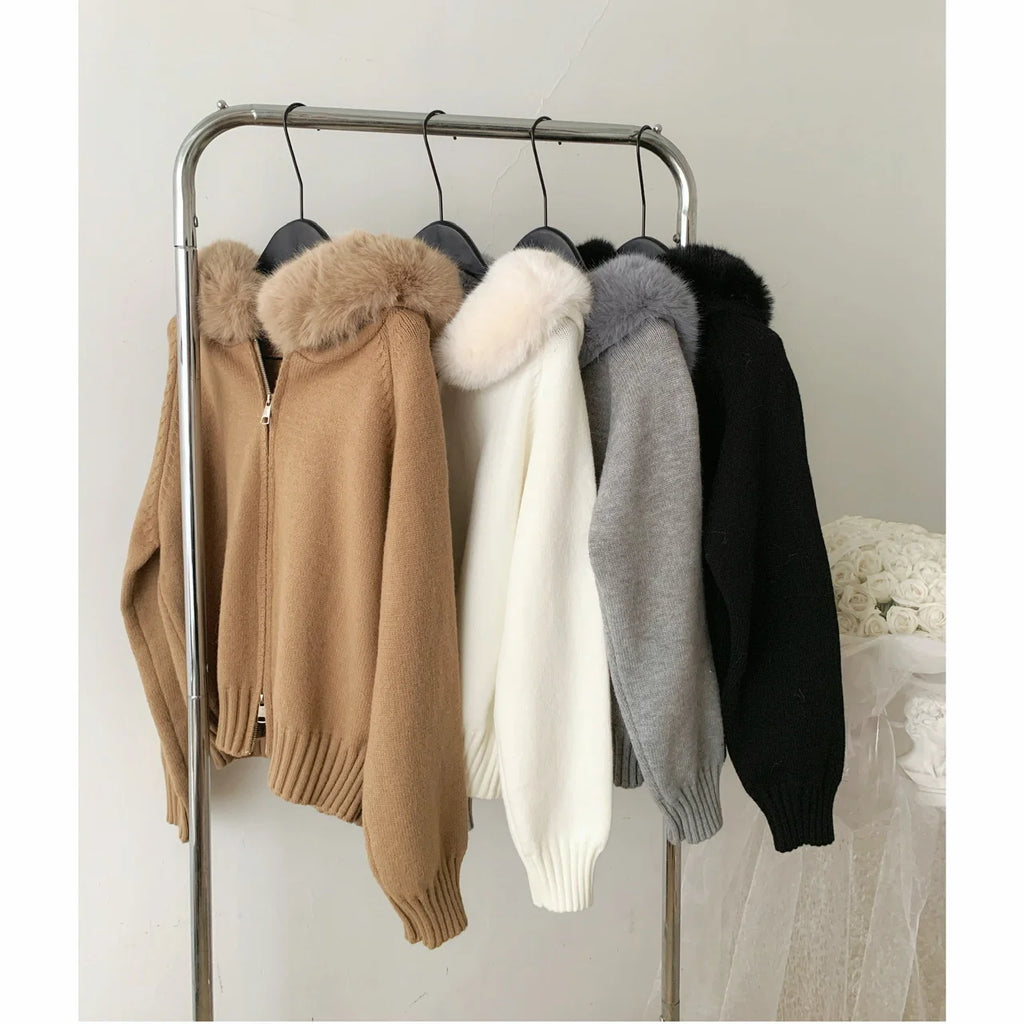 Winter Women Old Money Shoujo Girl Long Sleeve Full Zip Cardigan Sweater Cuddly Hoodies Knitwear 2000s Aesthetic Korean Fashion