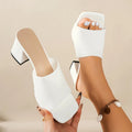 White Knitted High Heels Slippers Women 2025 Summer Slip On Square Toe Sandals Woman Plus Size 43 Thick Heeled Slides Mujer