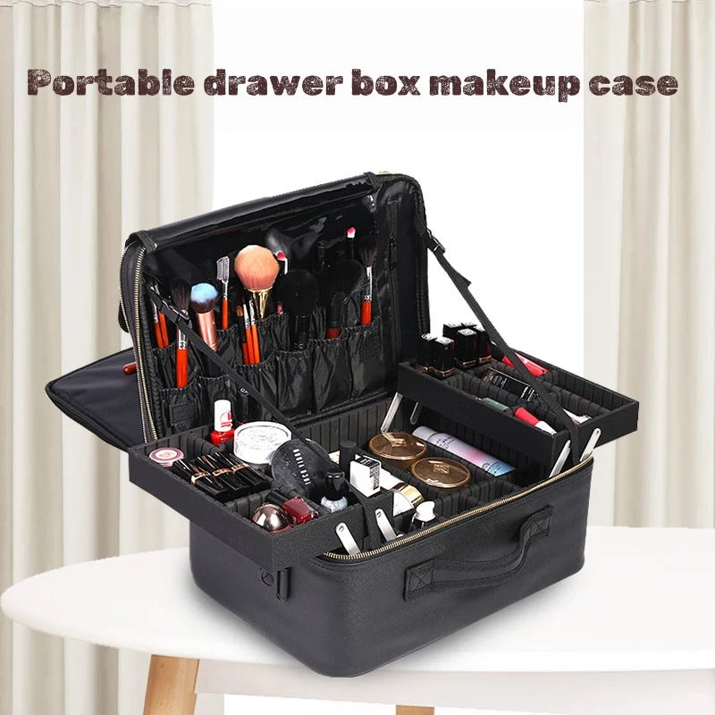 Large Capacity Makeup Box with Multi Function and Convenient Handheld Nail Art Tattoo Partition Storage Toolbox Makeup Bag