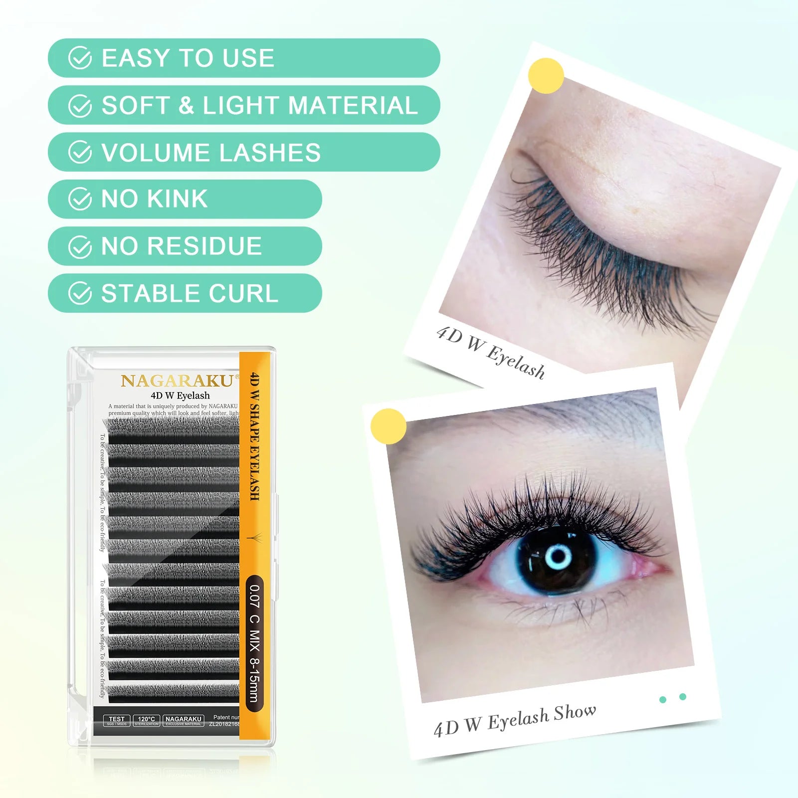 NAGARAKU 4D W Shape Lashes Hand Waved Premade Bloom Fans Mesh Eyelash Extensions Natural Soft Light Individual Matte Dense
