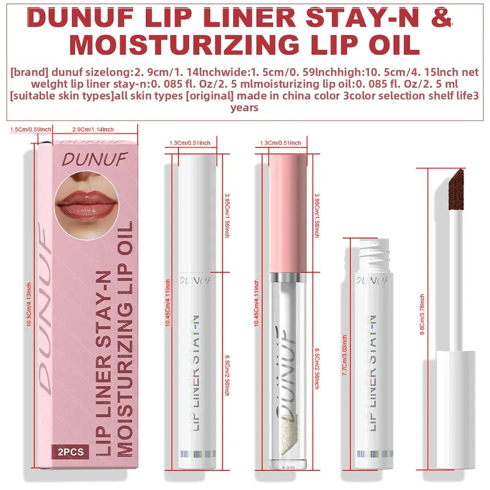 2pcs Long Lasting Peel Off Lip Liner Set With Moisturizing Non Stick Lip Oil Waterproof Stay Nourishing Liquid Care