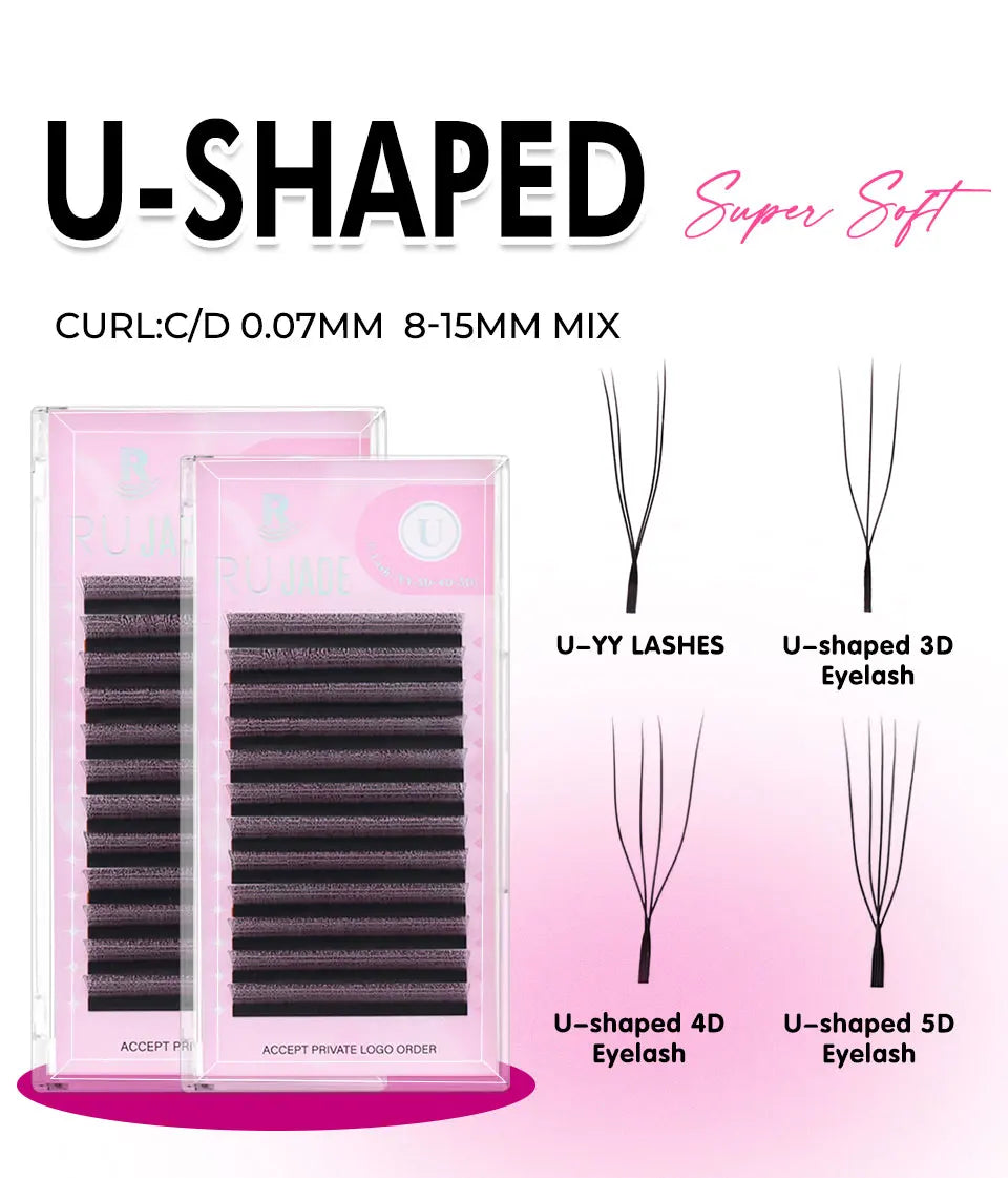 NEW U-Shaped 3D 4D 5D Eyelash Extension Faux Mink Premade Fans Lashes Easy to Apply 3D Volume Hand Woven U Shape W Style Eyelash
