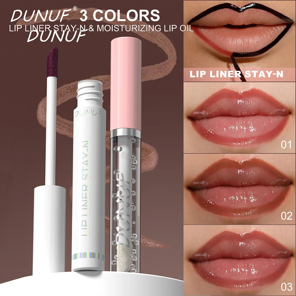 2pcs Long Lasting Peel Off Lip Liner Set With Moisturizing Non Stick Lip Oil Waterproof Stay Nourishing Liquid Care