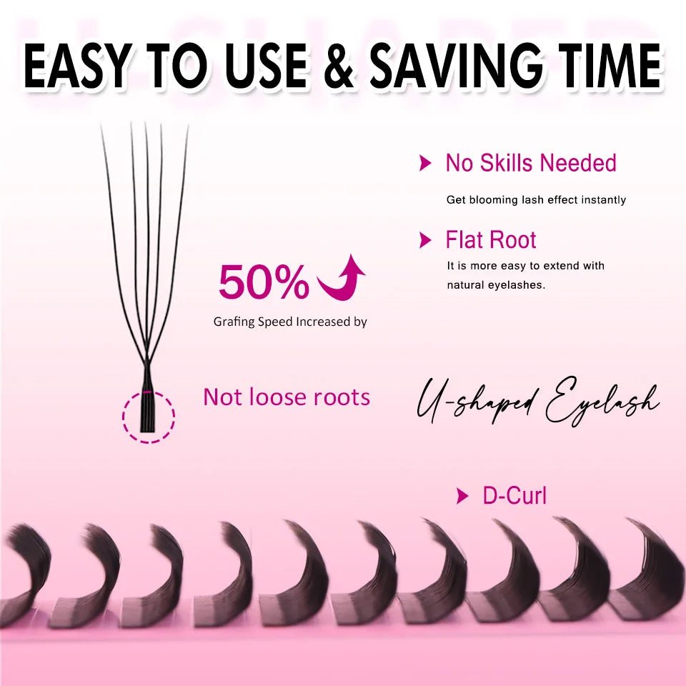 NEW U-Shaped 3D 4D 5D Eyelash Extension Faux Mink Premade Fans Lashes Easy to Apply 3D Volume Hand Woven U Shape W Style Eyelash