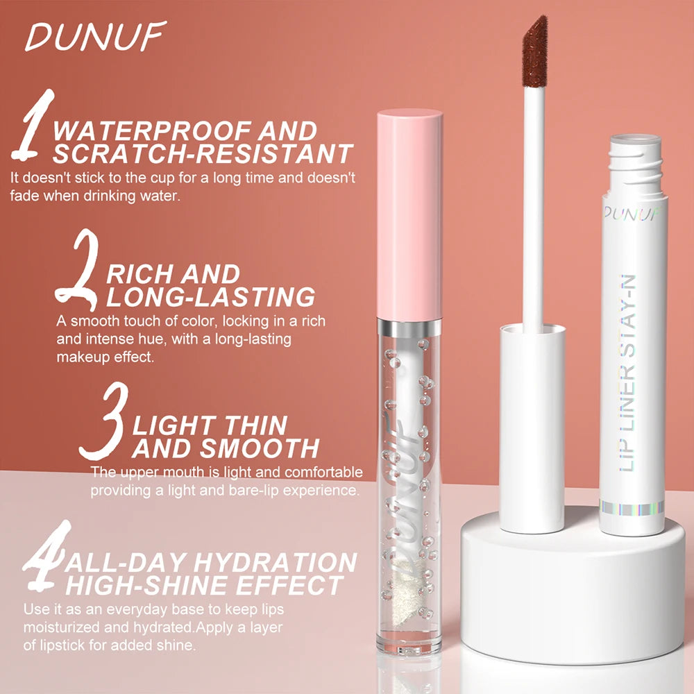 2pcs Long Lasting Peel Off Lip Liner Set With Moisturizing Non Stick Lip Oil Waterproof Stay Nourishing Liquid Care