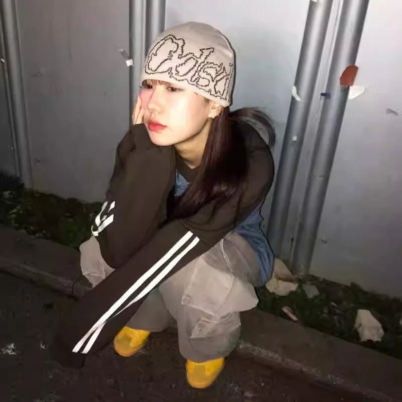 Women Beanie Hat Korean Fashion Knit Letter Winter Jacquard Hip Hop Harajuku Graphic Y2k Streetwear Unisex Pullover Accessories