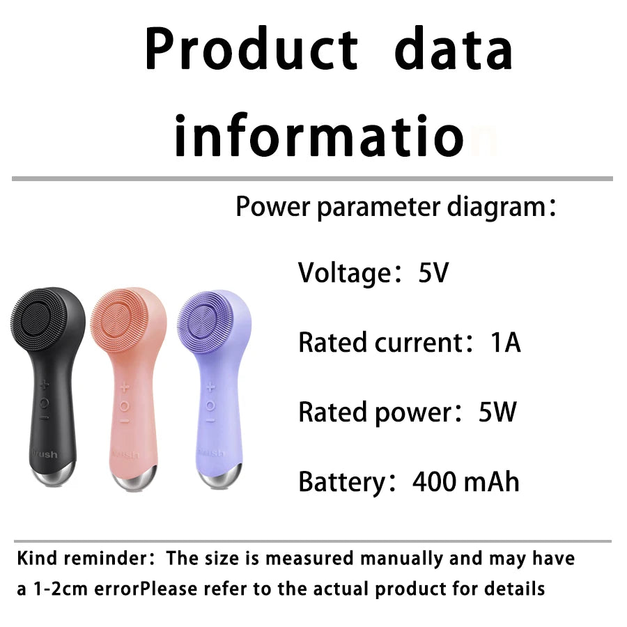 Facial silicone cleansing brush with dual rotation and vibration modes, facial vibration massage, USB charging facial brush