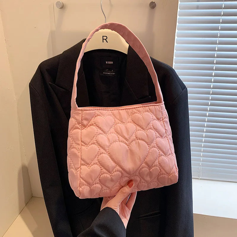 Tote Bags for Women Oxford Luxury Designer Handbags Purse Fashion Heart Winter Small Shoulder Bag Quilted Padded Top Handle Bag