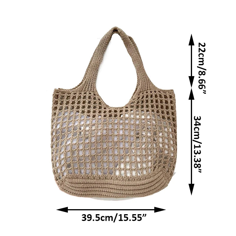Women's Large Capacity Knitted Tote Handbag Fashion Summer Beach Bag Lightweight Casual Shoulder Chic Hobo Top Handle