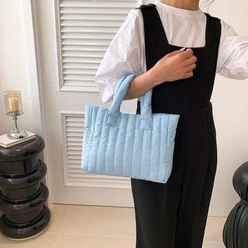 1pcs Ladies Tote Bags Large Capacity Cotton Padded Bag Solid Color Casual Fashion Nylon Elegant for handbag