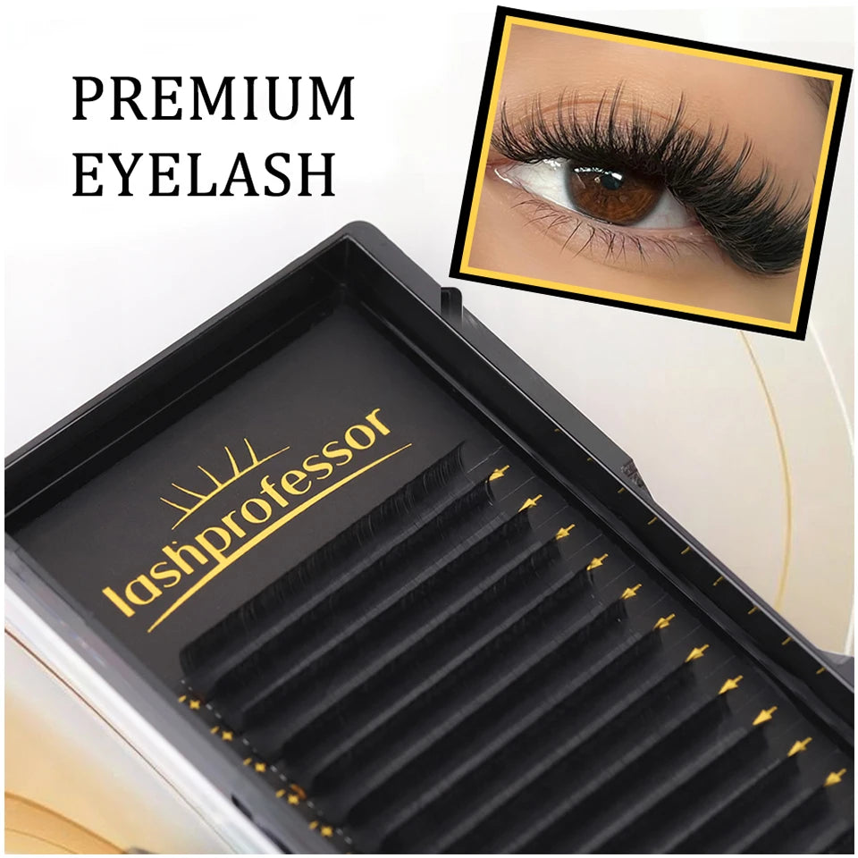 Lashprofessor Individual Eyelash Extension Long Length Classic Lashes Extensions Trays Wholesale Matte Black Soft Mink Faux Lash