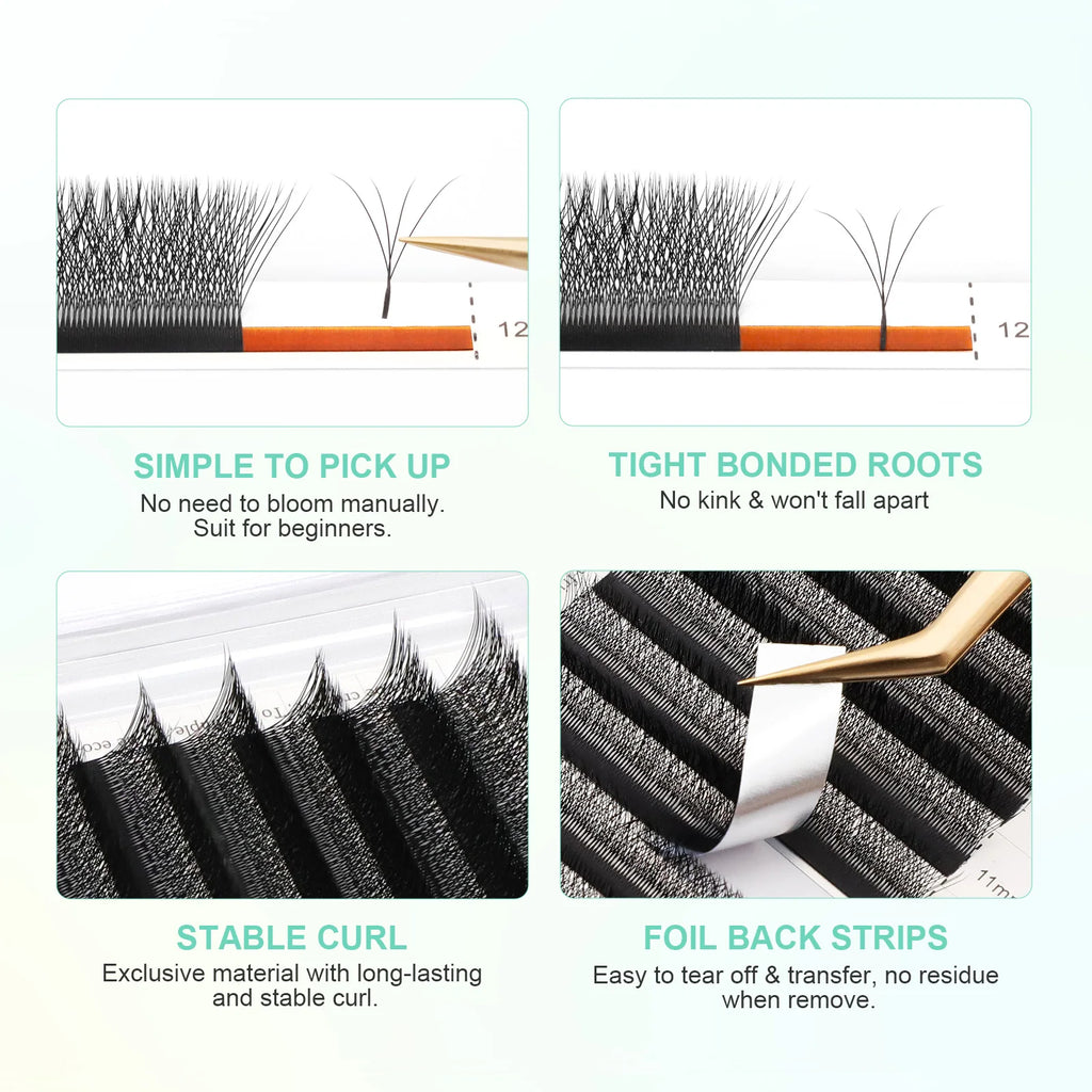 NAGARAKU 4D W Shape Lashes Hand Waved Premade Bloom Fans Mesh Eyelash Extensions Natural Soft Light Individual Matte Dense