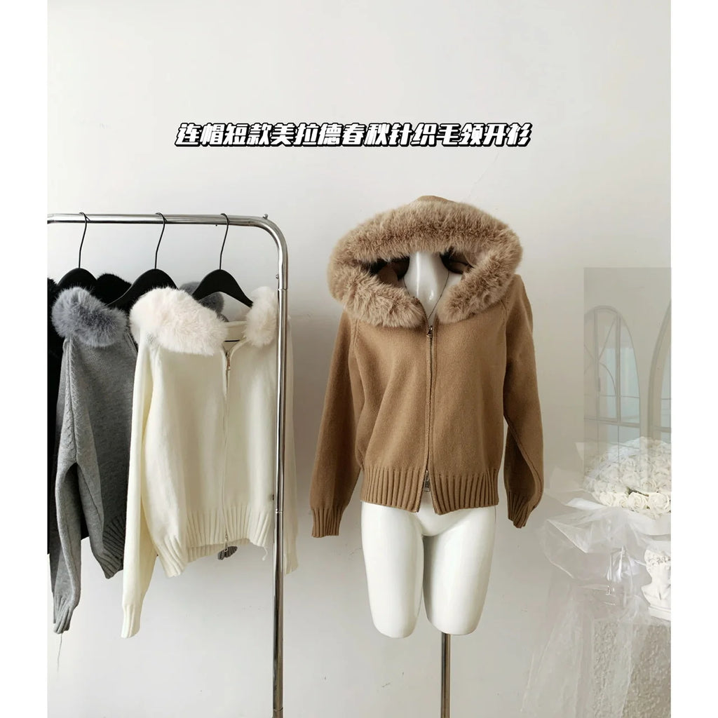 Winter Women Old Money Shoujo Girl Long Sleeve Full Zip Cardigan Sweater Cuddly Hoodies Knitwear 2000s Aesthetic Korean Fashion