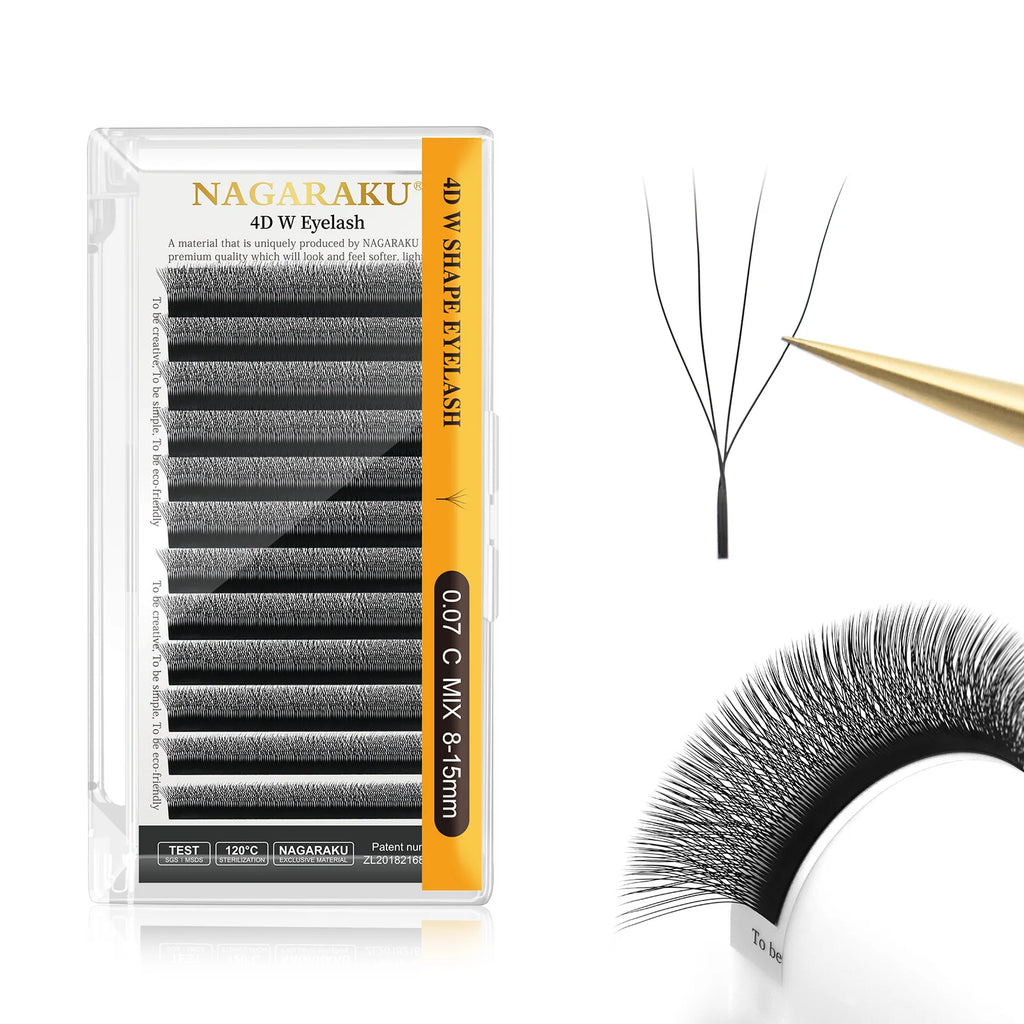 NAGARAKU 4D W Shape Lashes Hand Waved Premade Bloom Fans Mesh Eyelash Extensions Natural Soft Light Individual Matte Dense