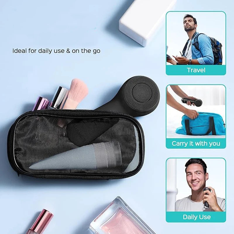 Facial silicone cleansing brush with dual rotation and vibration modes, facial vibration massage, USB charging facial brush