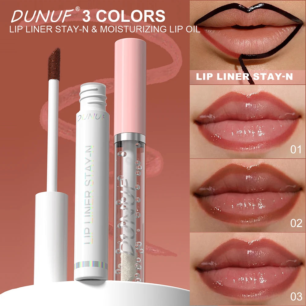 2pcs Long Lasting Peel Off Lip Liner Set With Moisturizing Non Stick Lip Oil Waterproof Stay Nourishing Liquid Care