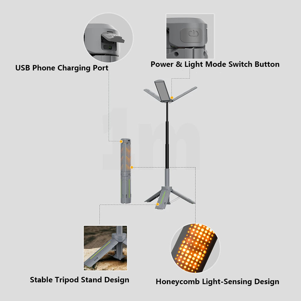 Telescopic Camping Lantern with Stand (40" Tripod) Rechargeable Camping Light 8000mAh & Lantern Flashlight 360° LED Heads
