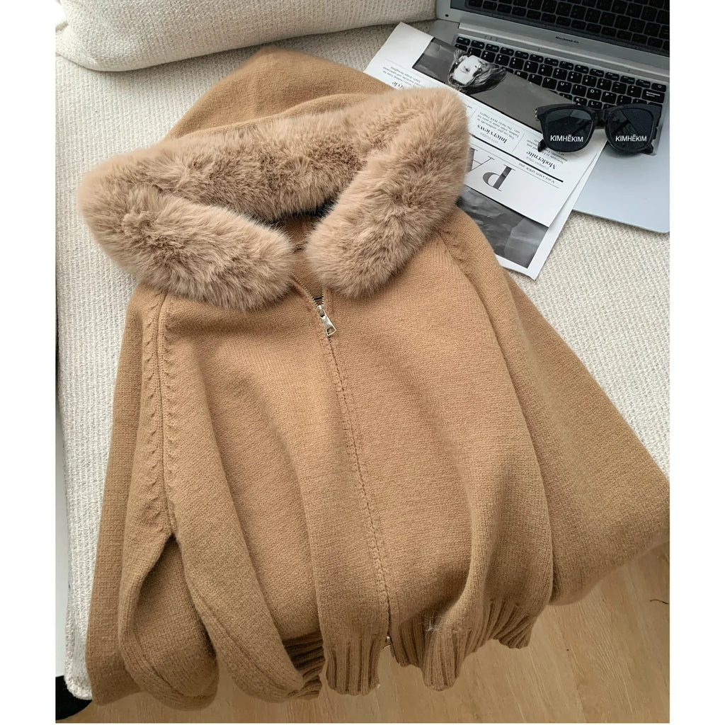 Winter Women Old Money Shoujo Girl Long Sleeve Full Zip Cardigan Sweater Cuddly Hoodies Knitwear 2000s Aesthetic Korean Fashion