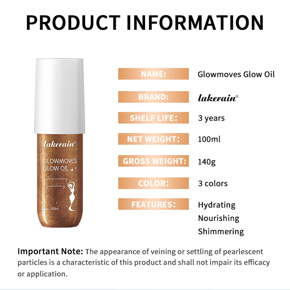 Glowmotions Glow Body Oil 100ml Hydrating Softening Brazilian Shimmer Bronze Non-Greasy Non-Sticky Formula for Beachside Party