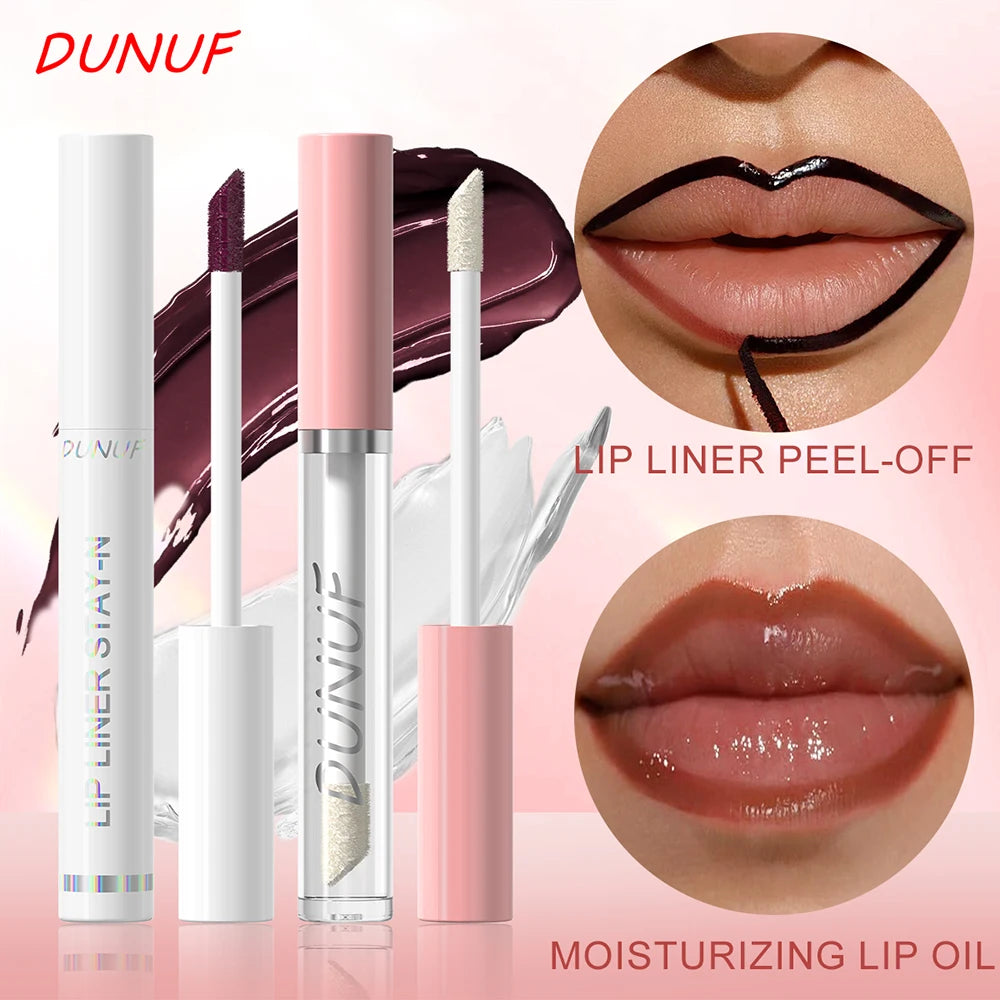 2pcs Long Lasting Peel Off Lip Liner Set With Moisturizing Non Stick Lip Oil Waterproof Stay Nourishing Liquid Care