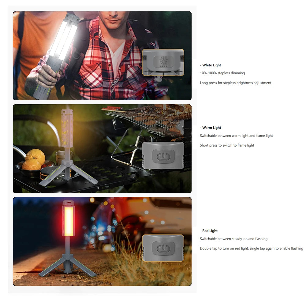 Telescopic Camping Lantern with Stand (40" Tripod) Rechargeable Camping Light 8000mAh & Lantern Flashlight 360° LED Heads