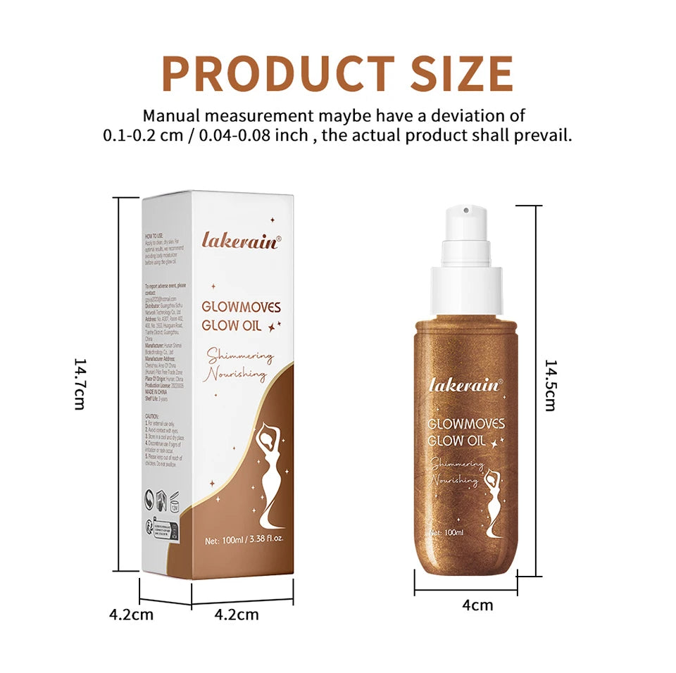 Glowmotions Glow Body Oil 100ml Hydrating Softening Brazilian Shimmer Bronze Non-Greasy Non-Sticky Formula for Beachside Party
