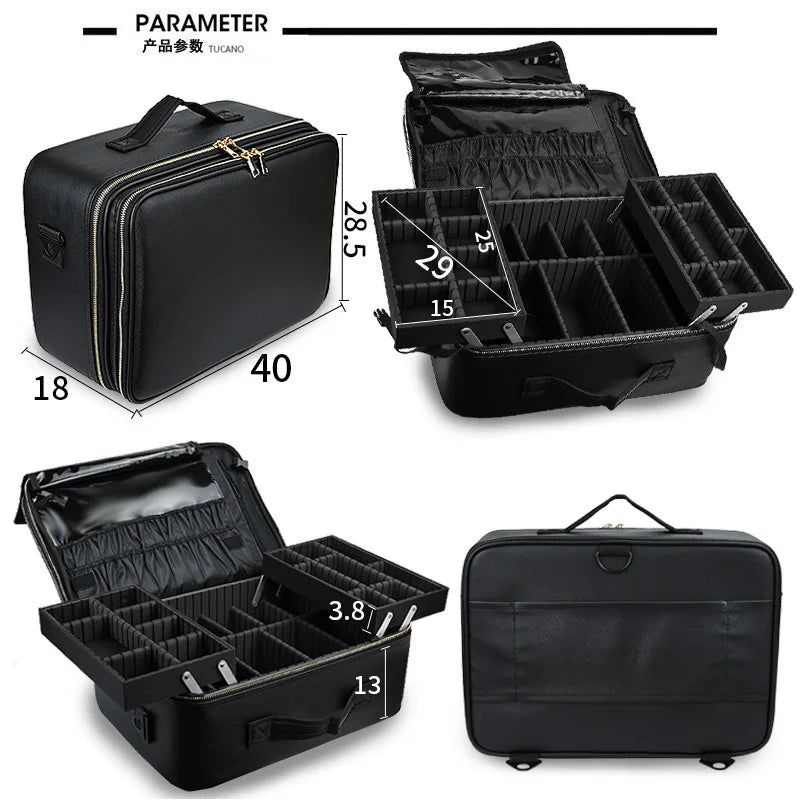 Large Capacity Makeup Box with Multi Function and Convenient Handheld Nail Art Tattoo Partition Storage Toolbox Makeup Bag