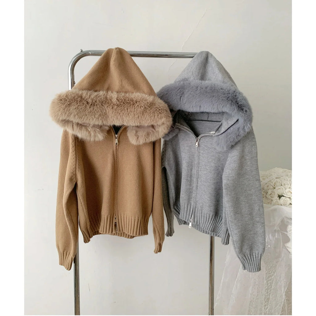 Winter Women Old Money Shoujo Girl Long Sleeve Full Zip Cardigan Sweater Cuddly Hoodies Knitwear 2000s Aesthetic Korean Fashion