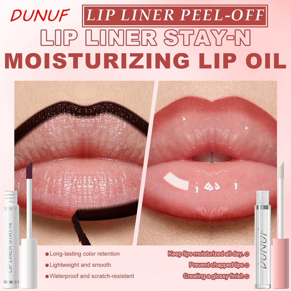 2pcs Long Lasting Peel Off Lip Liner Set With Moisturizing Non Stick Lip Oil Waterproof Stay Nourishing Liquid Care